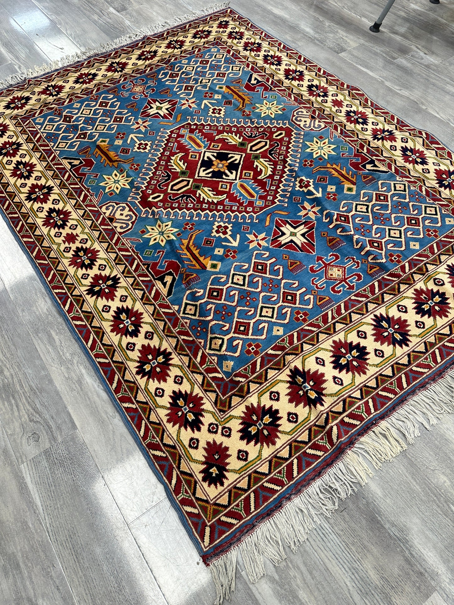 Hand-Knotted Afghani Kazak Wool Rug – 5’0″  x  6’10″ - Nuvé