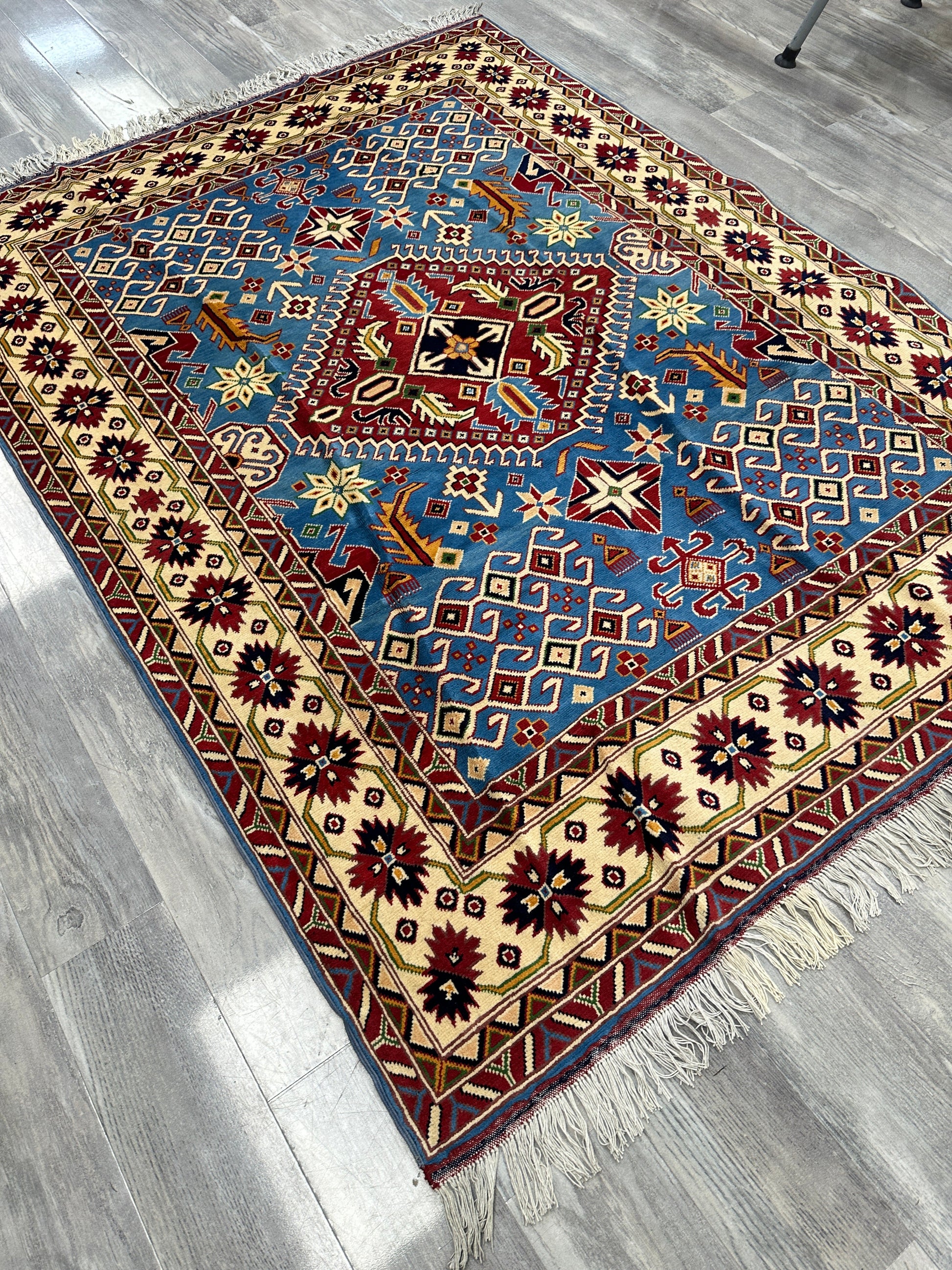 Hand-Knotted Afghani Kazak Wool Rug – 5’0″  x  6’10″ - Nuvé