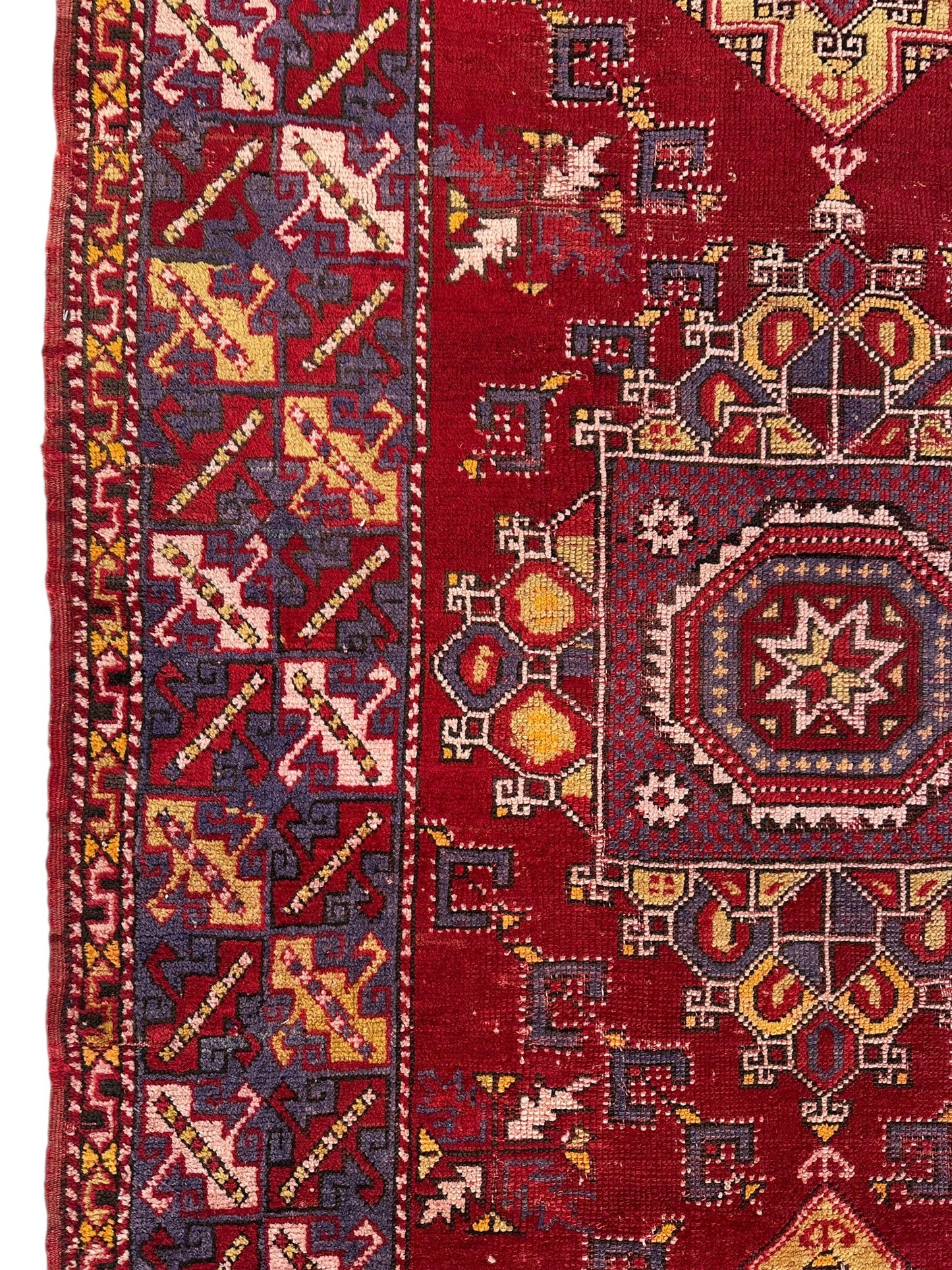 Dezgiri Anatolian Tribal Wool Rug – 5’x8’– Hand-Knotted Red Medallion Rug with Geometric Motifs - Nuvé