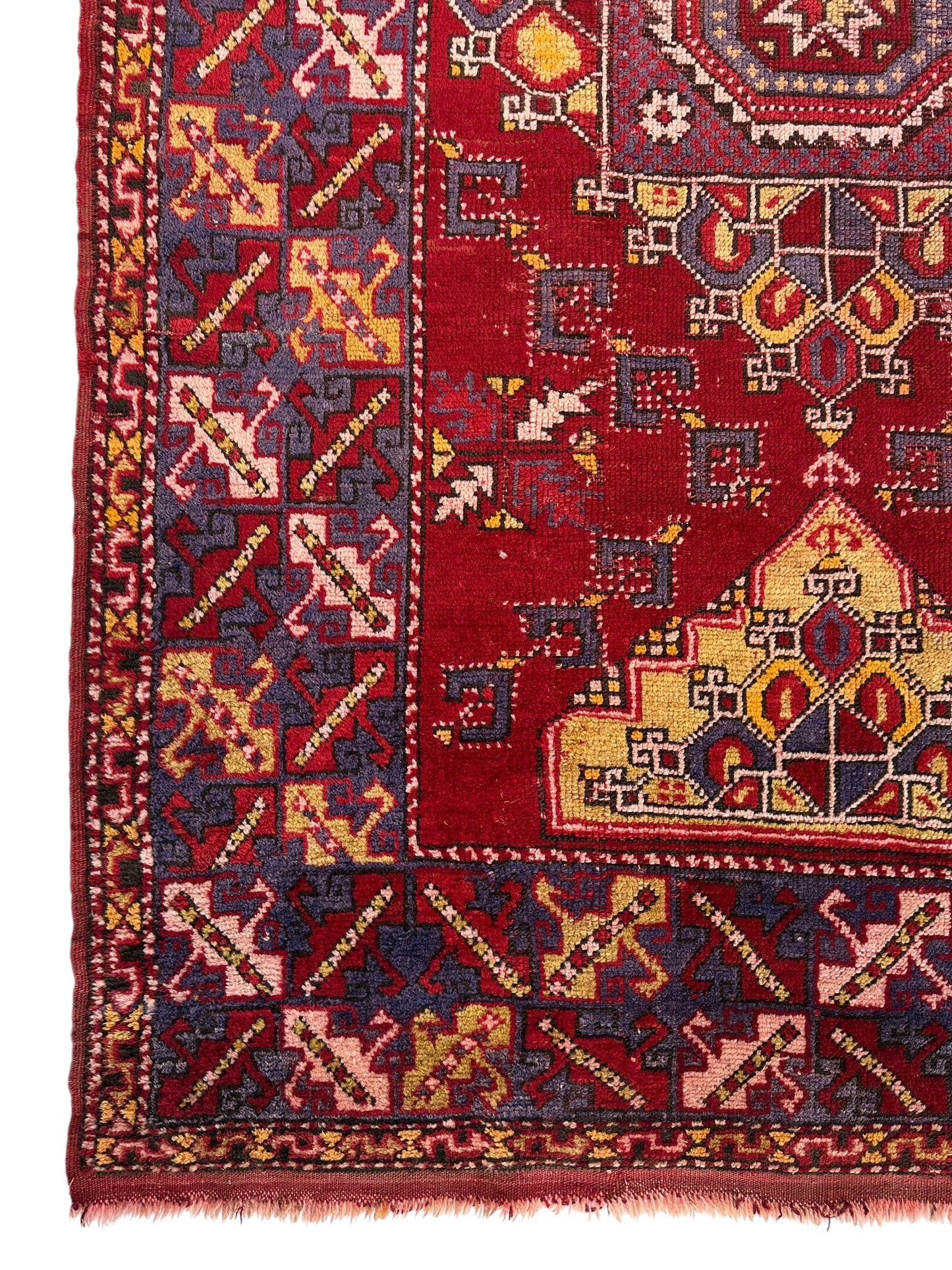 Dezgiri Anatolian Tribal Wool Rug – 5’x8’– Hand-Knotted Red Medallion Rug with Geometric Motifs - Nuvé