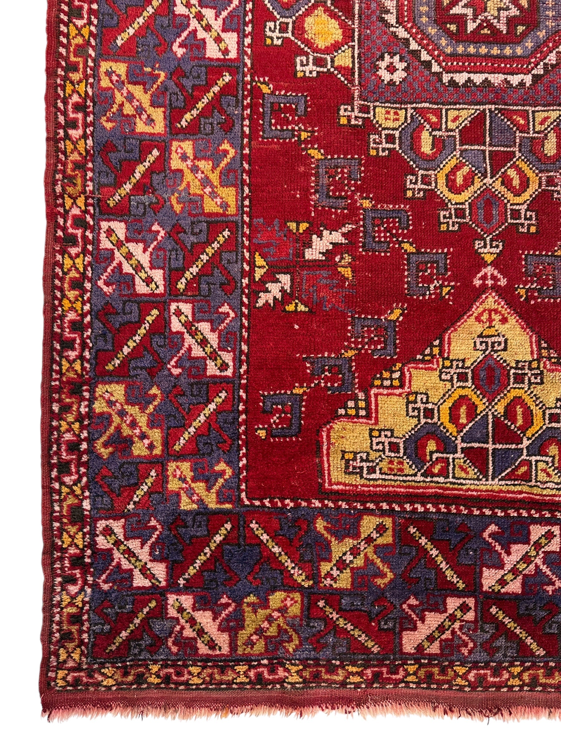 Dezgiri Anatolian Tribal Wool Rug – 5’x8’– Hand-Knotted Red Medallion Rug with Geometric Motifs - Nuvé