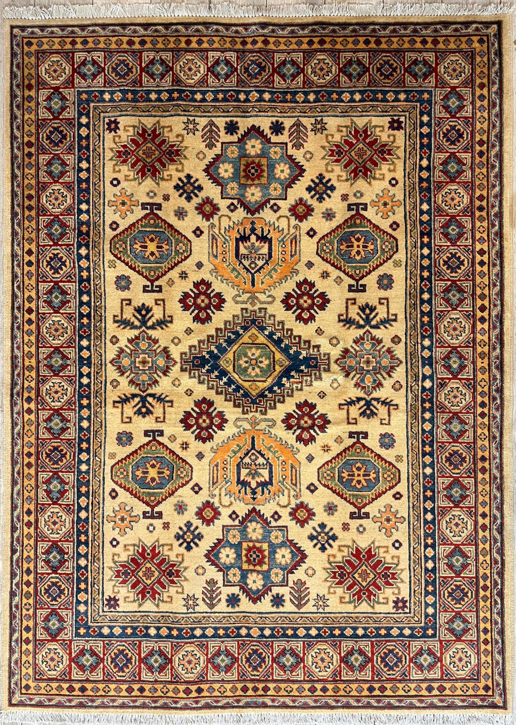 Fine Hand Knotted Afghani Super Kazak Rug 5 x 7 - Nuvé