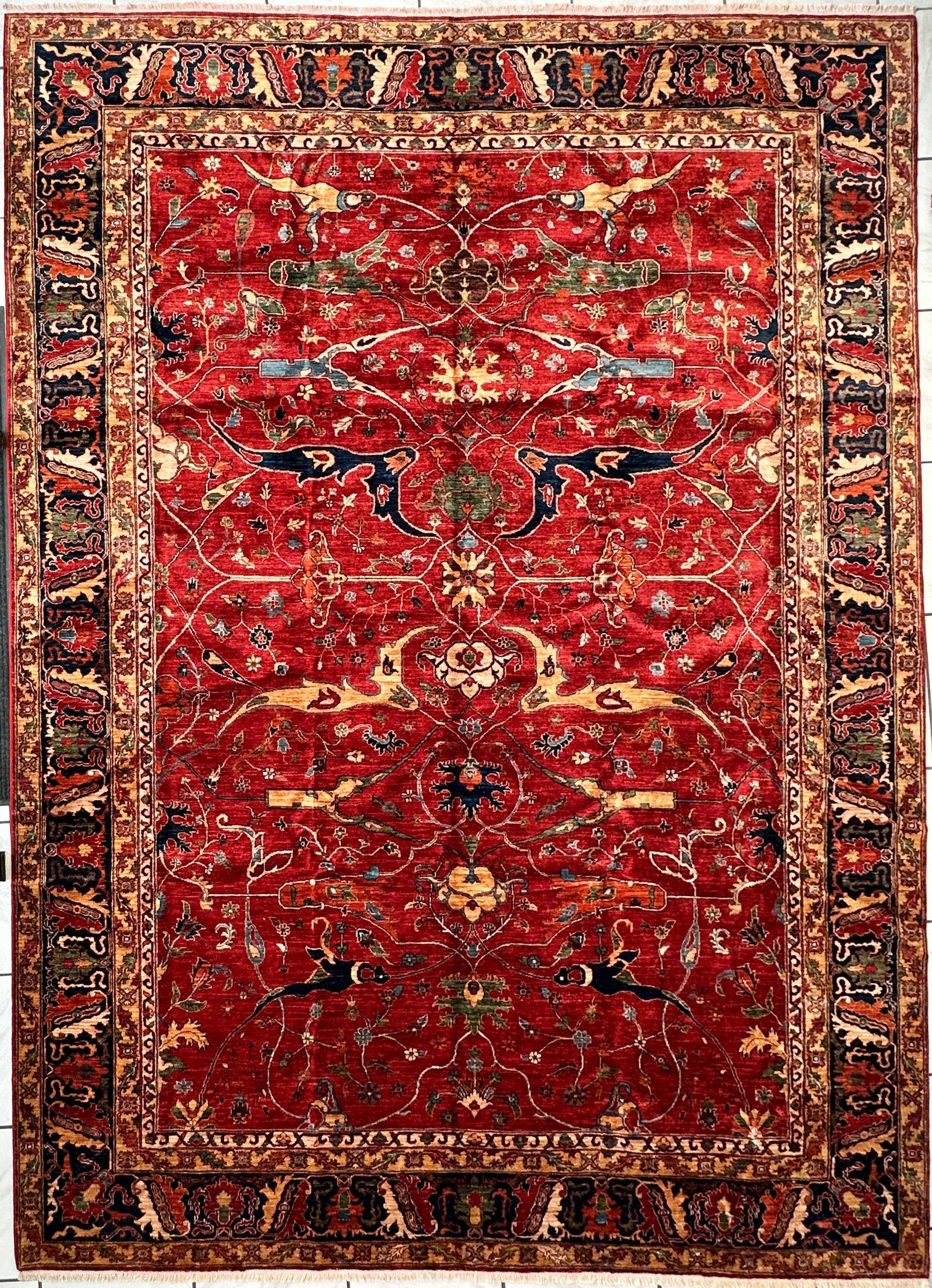 Hand-Knotted Afghani Bidjar Wool Rug – 9’x12’6” – Intricate Geometric & Floral Motifs - Nuvé