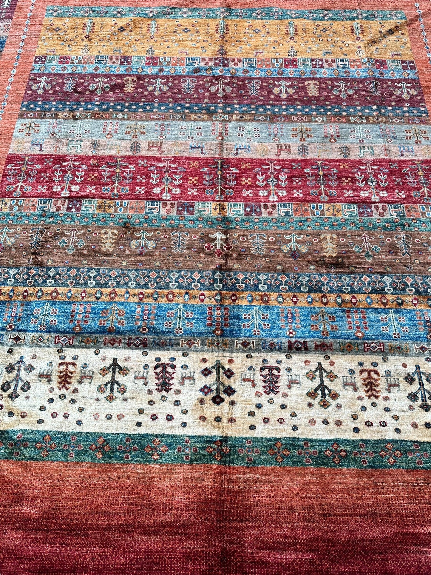 Afghani Khorjin Wool Rug – 7' x 9'10" – Vibrant Geometric & Tribal Patterns - Nuvé
