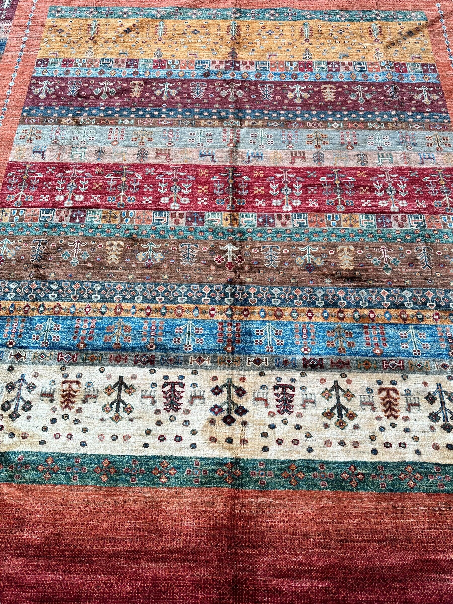 Afghani Khorjin Wool Rug – 7' x 9'10" – Vibrant Geometric & Tribal Patterns - Nuvé