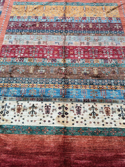 Afghani Khorjin Wool Rug – 7' x 9'10" – Vibrant Geometric & Tribal Patterns - Nuvé