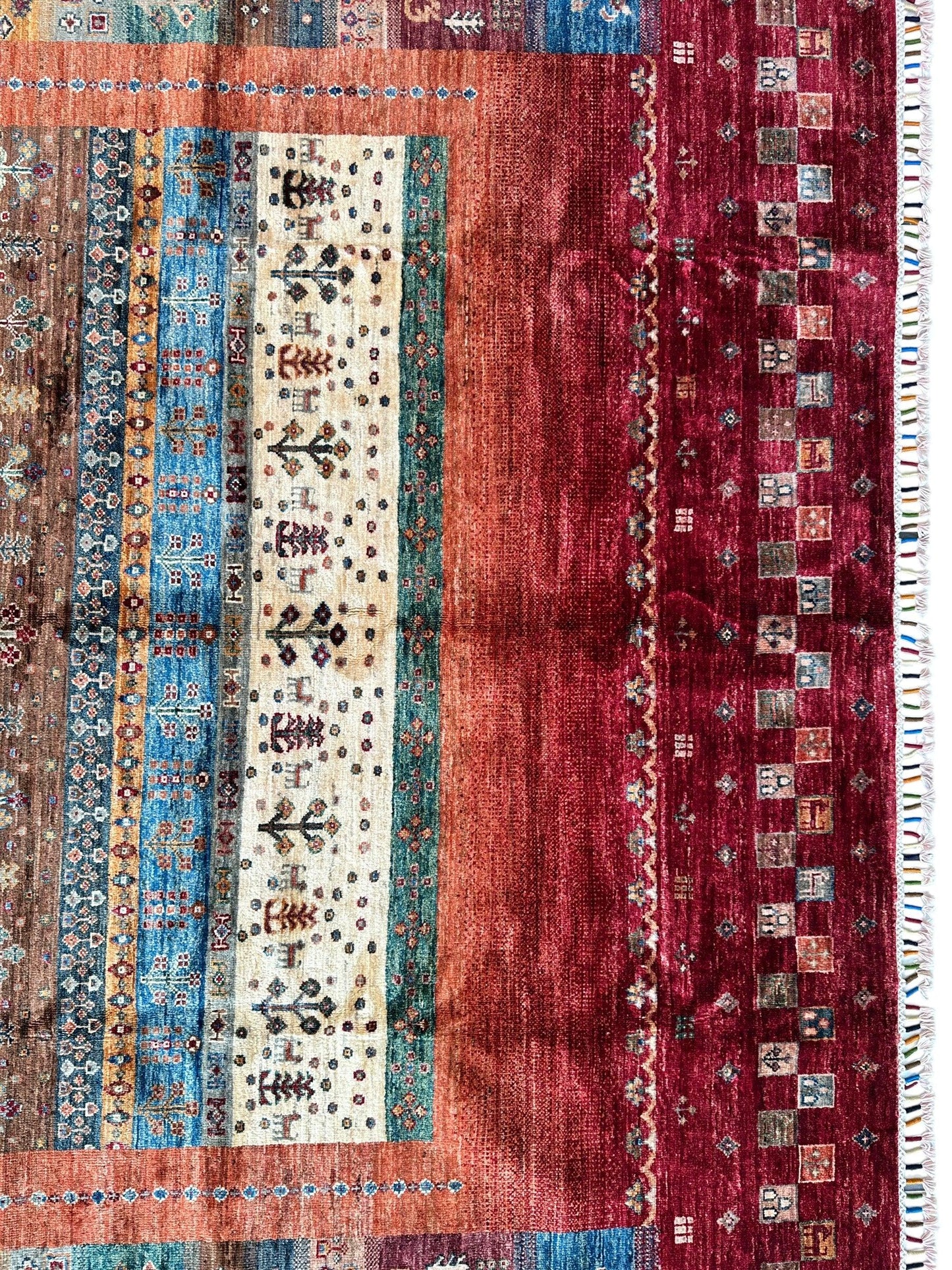 Afghani Khorjin Wool Rug – 7' x 9'10" – Vibrant Geometric & Tribal Patterns - Nuvé