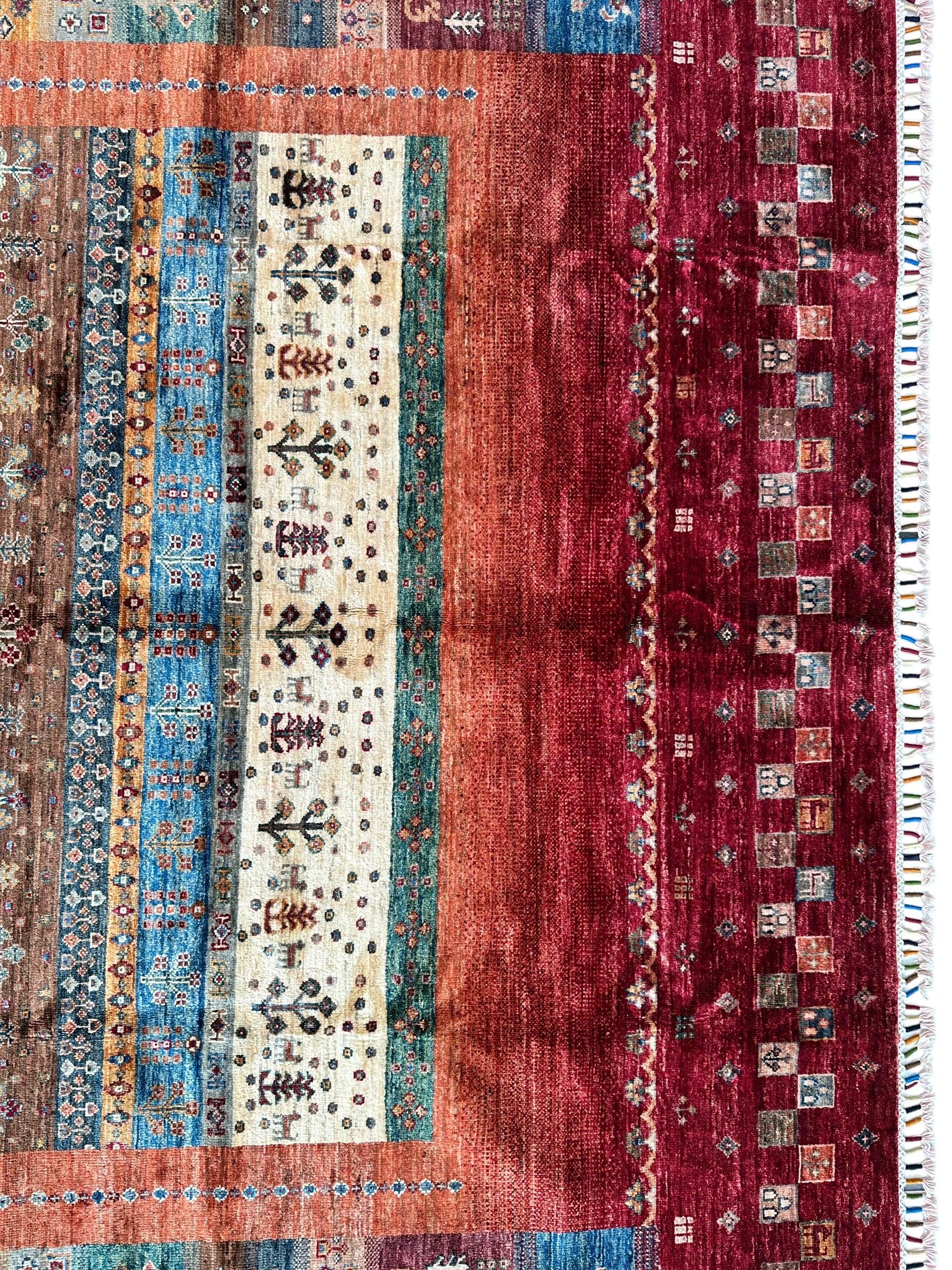 Afghani Khorjin Wool Rug – 7' x 9'10" – Vibrant Geometric & Tribal Patterns - Nuvé