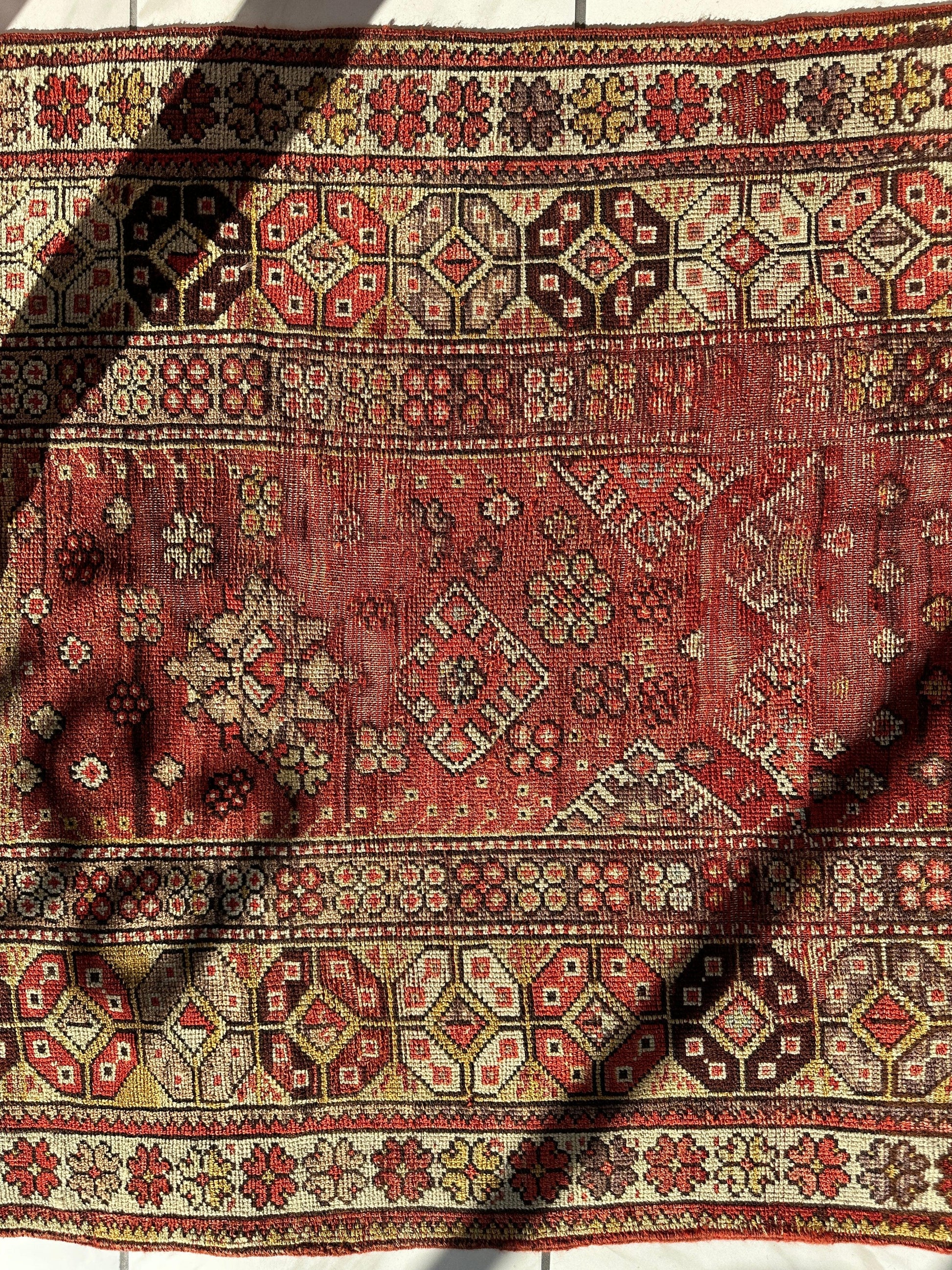 Antique Turkish Wool Distressed Prayer Rug 4’3” x 5’11” - Nuvé