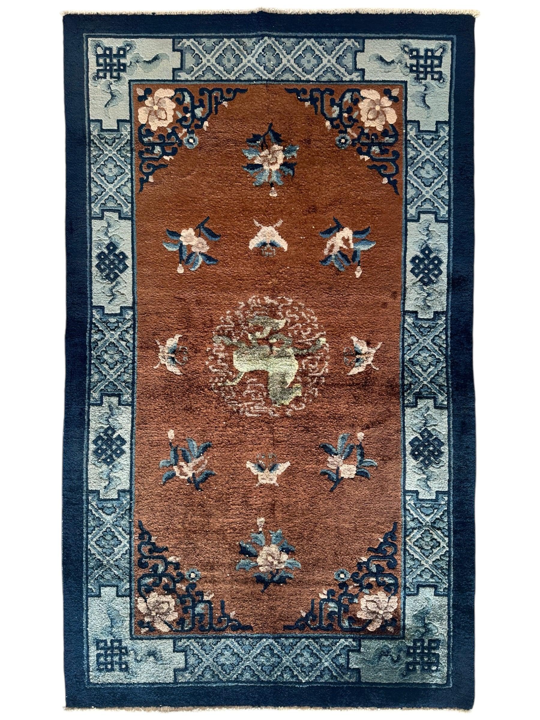 Hand-Knotted Chinese Silk Peking Rug – 3’ x 5’ – Luxurious Floral Design - Nuvé