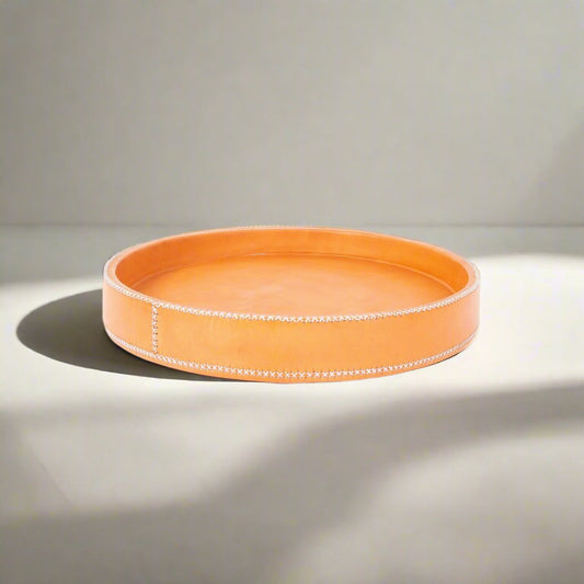 Arco | 13" Cedar Wood & Leather Round Tray - Nuvé