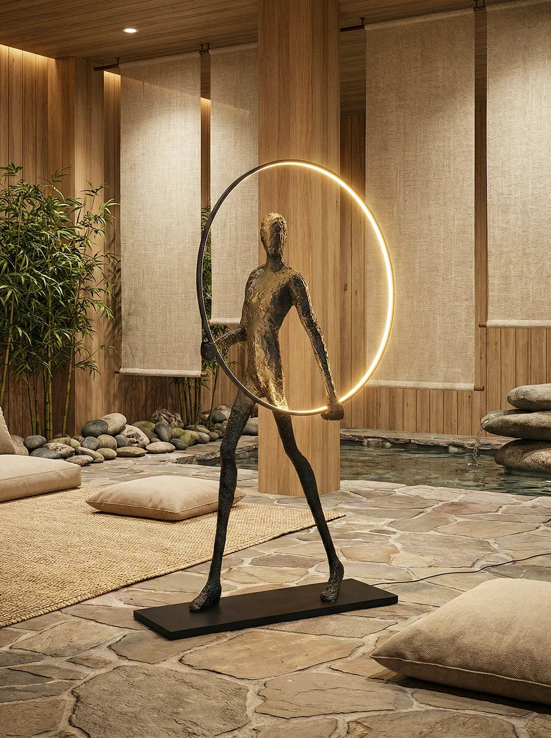 Korewolamp Aeon sculpture characters floor lamp with a modern, artistic design illuminating a room with a unique sculptural style.