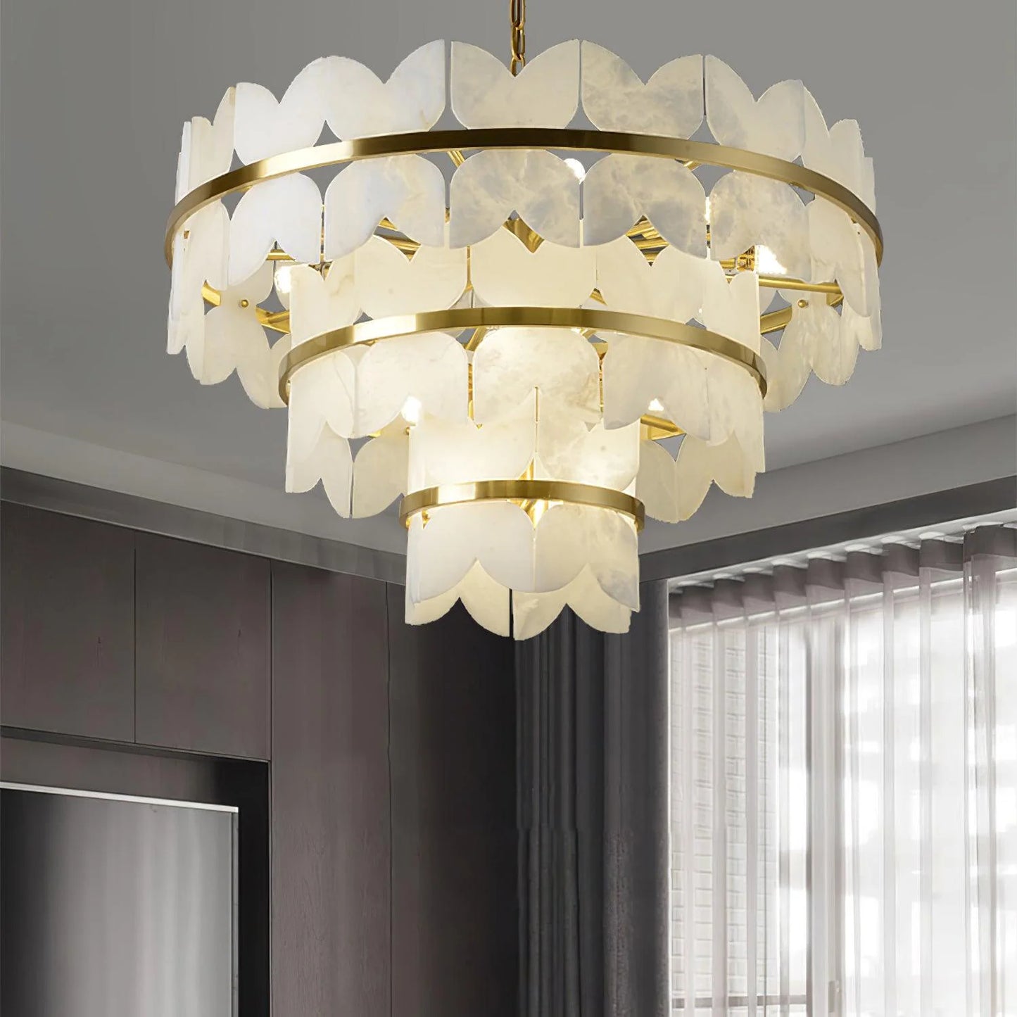 Alabaster Cloudscape Brass Chandelier - Nuvé