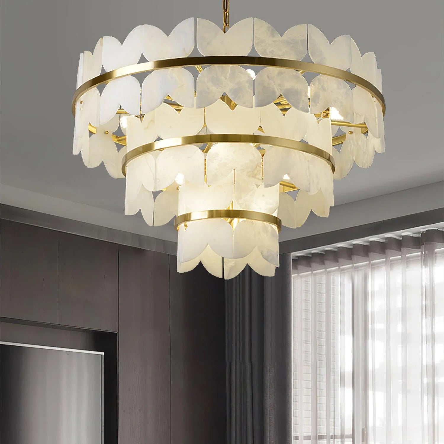 Alabaster Cloudscape Brass Chandelier - Nuvé