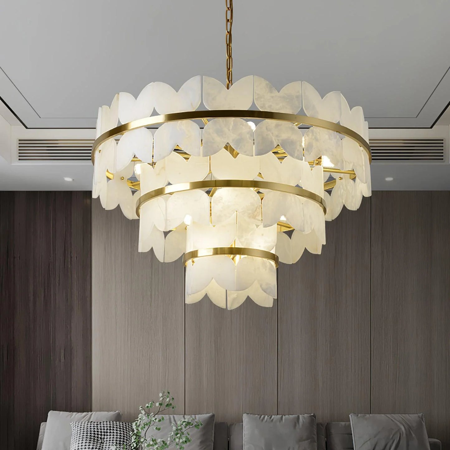 Alabaster Cloudscape Brass Chandelier - Nuvé