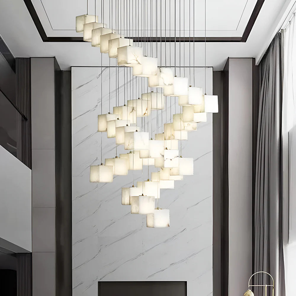 Cube Alabaster Staircase Chandelier - Nuvé