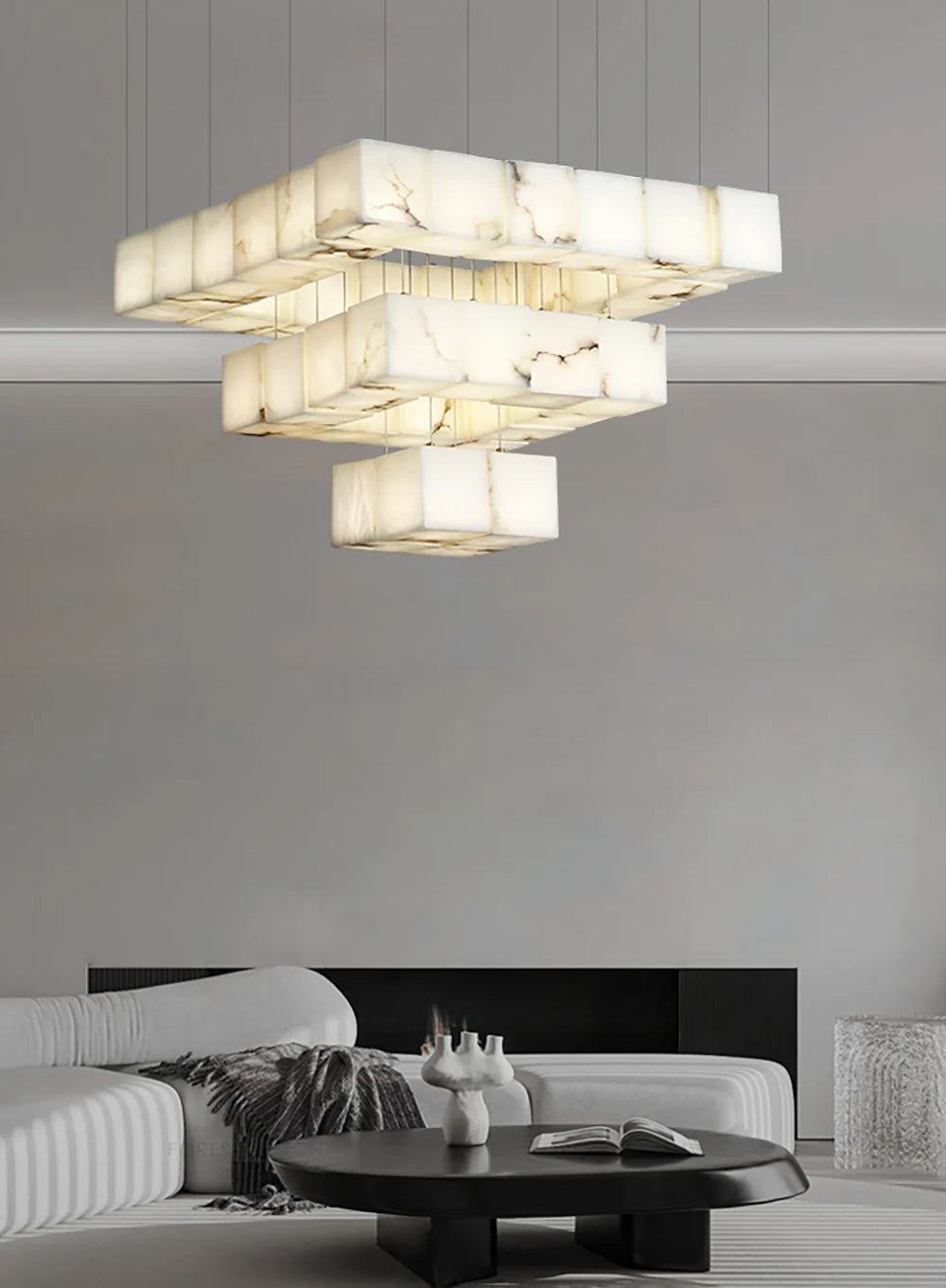 Cube Alabaster Staircase Chandelier - Nuvé