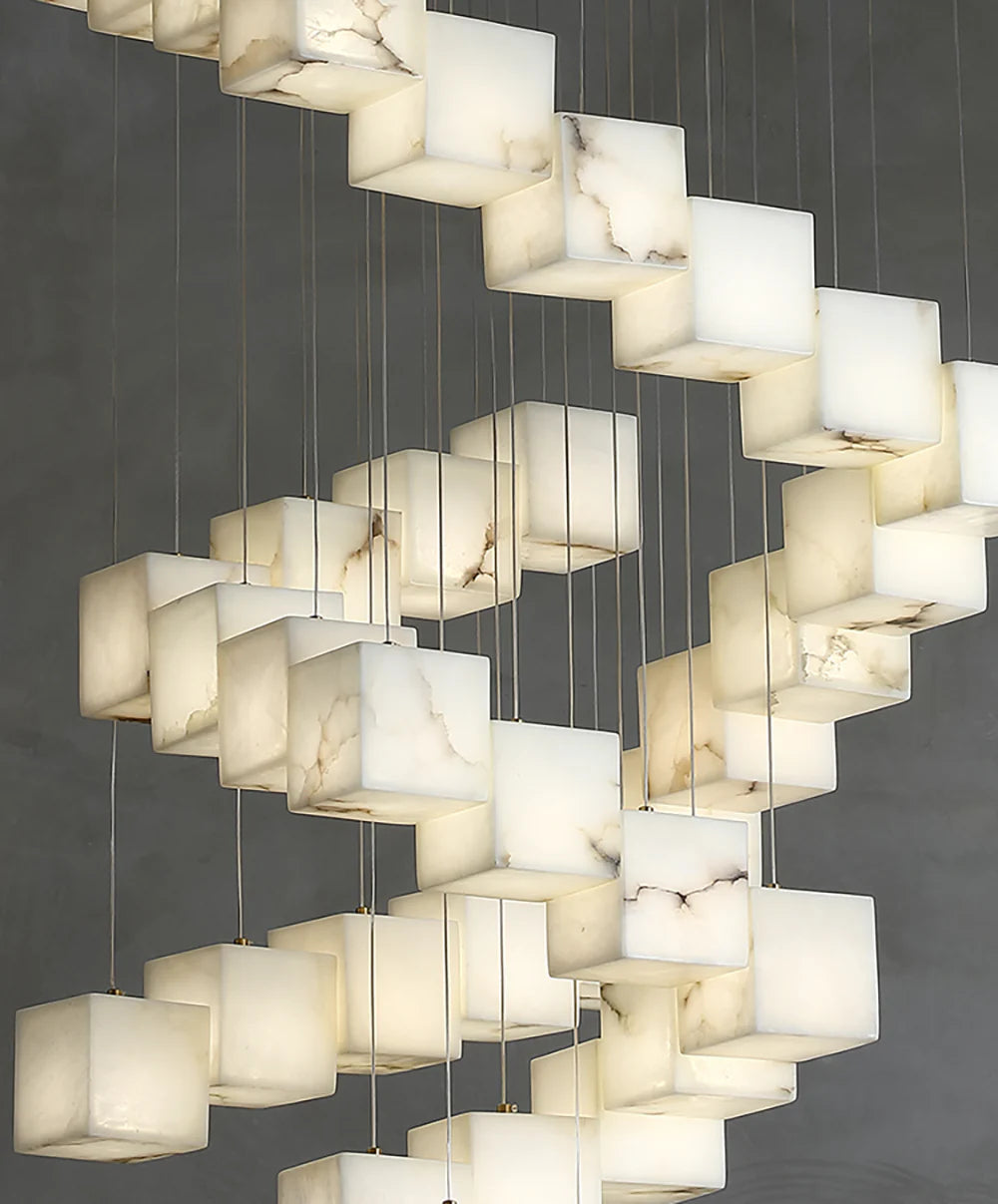Cube Alabaster Staircase Chandelier - Nuvé
