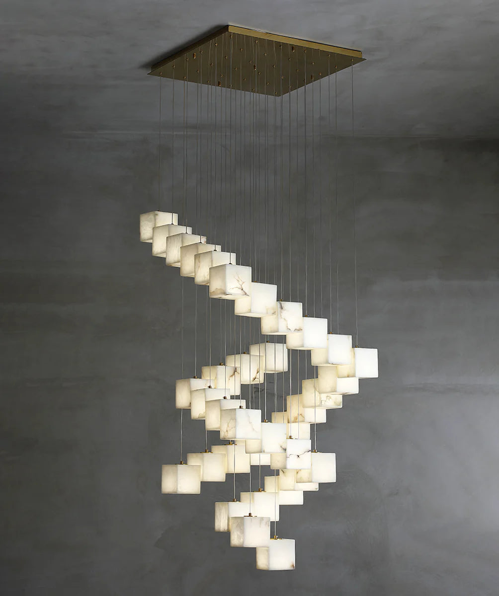 Cube Alabaster Staircase Chandelier - Nuvé