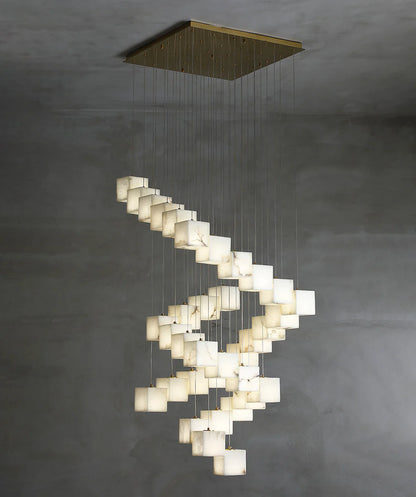 Cube Alabaster Staircase Chandelier - Nuvé
