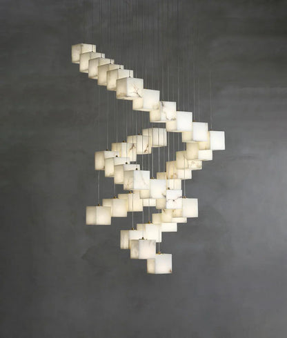 Cube Alabaster Staircase Chandelier - Nuvé