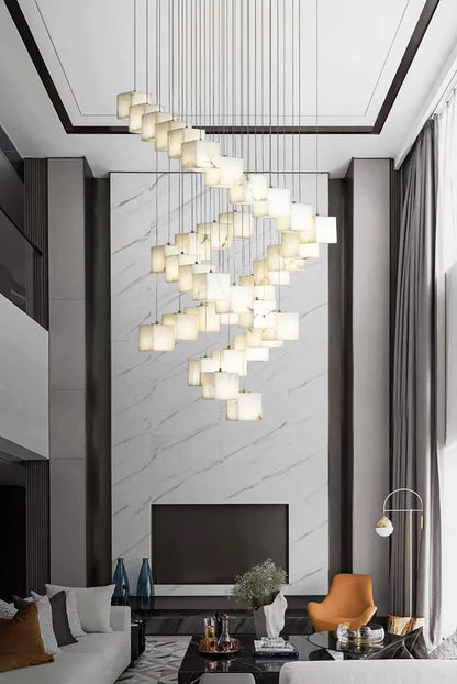Cube Alabaster Staircase Chandelier - Nuvé