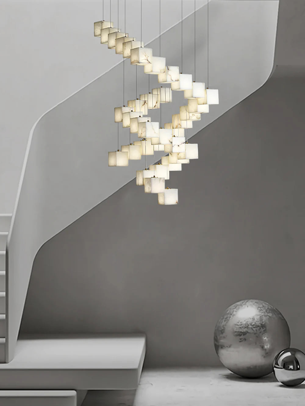 Cube Alabaster Staircase Chandelier - Nuvé