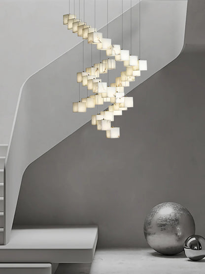 Cube Alabaster Staircase Chandelier - Nuvé
