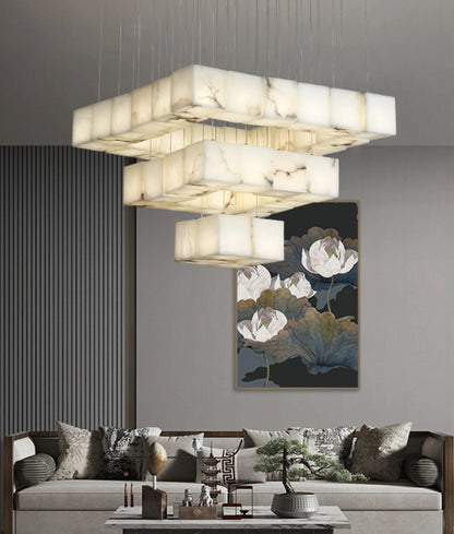 Cube Alabaster Staircase Chandelier - Nuvé