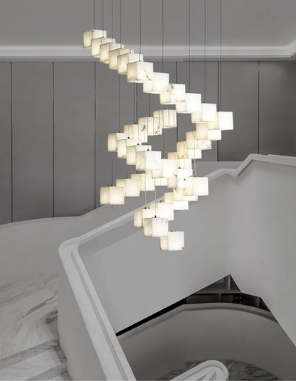 Cube Alabaster Staircase Chandelier - Nuvé