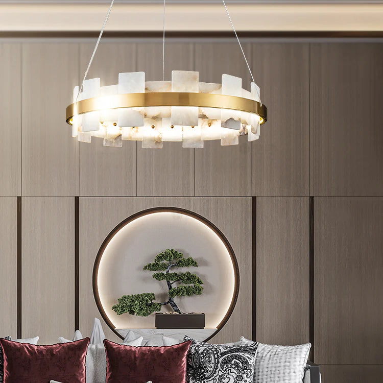 Alabaster Halo Brass Chandelier - Nuvé