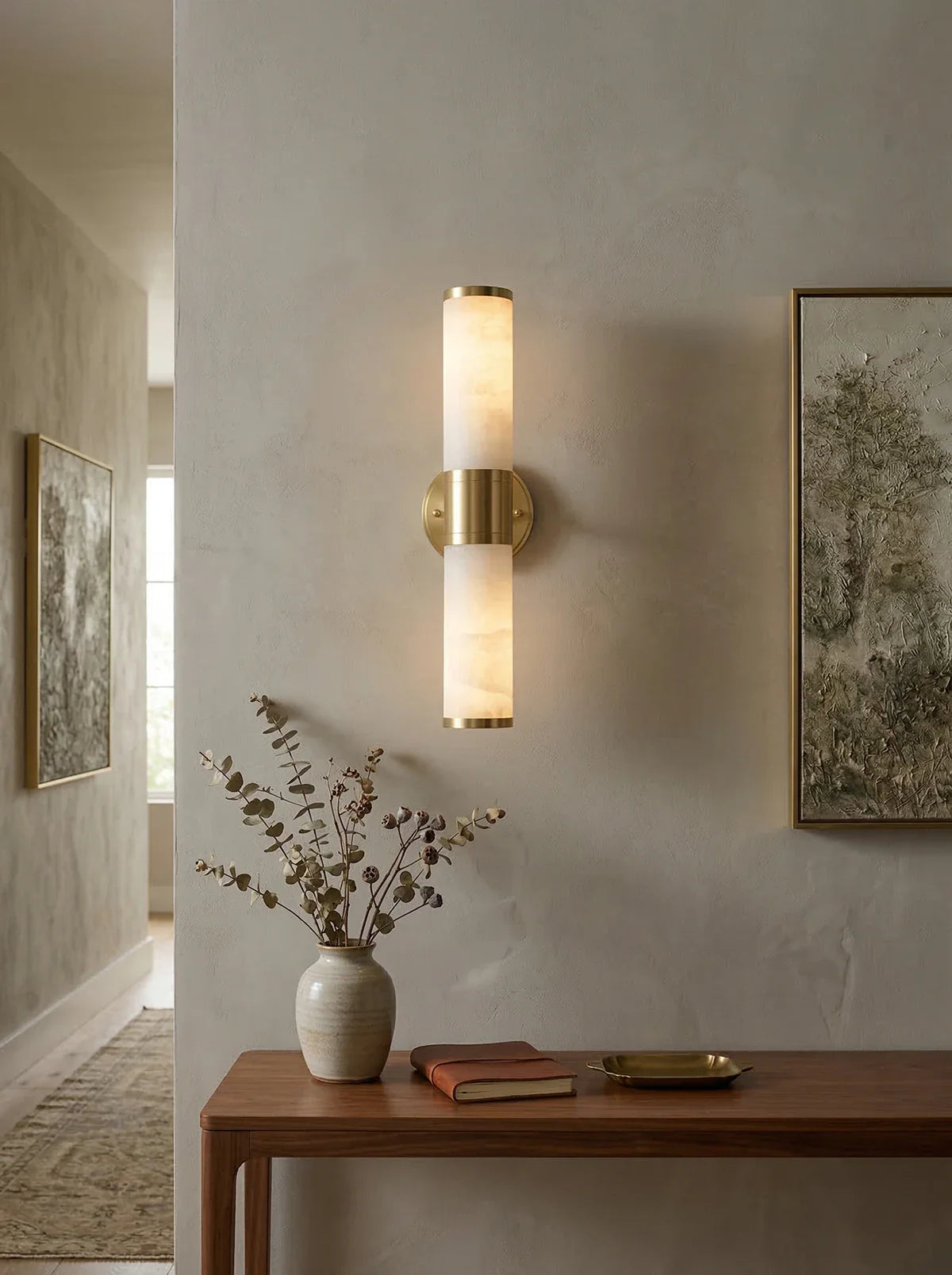 Korewolamp Alabaster Lampatron cylindrical wall lamp with a sleek alabaster finish and modern design for ambient lighting.