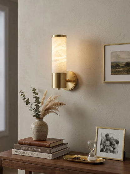 Korewolamp Alabaster Lampatron cylindrical wall lamp with smooth alabaster finish and modern design for interior lighting.