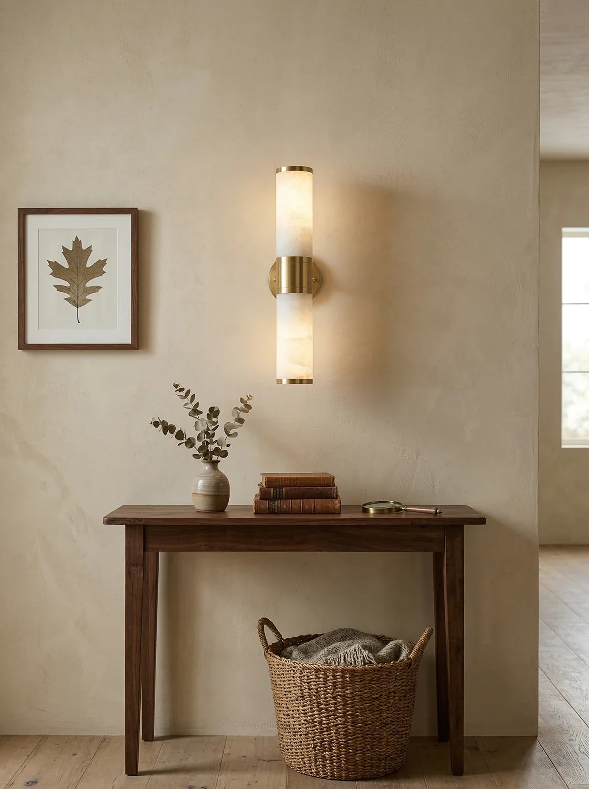 Alabaster Lampatron cylindrical wall lamp by korewolamp, showcasing a sleek alabaster finish and modern wall lighting design.