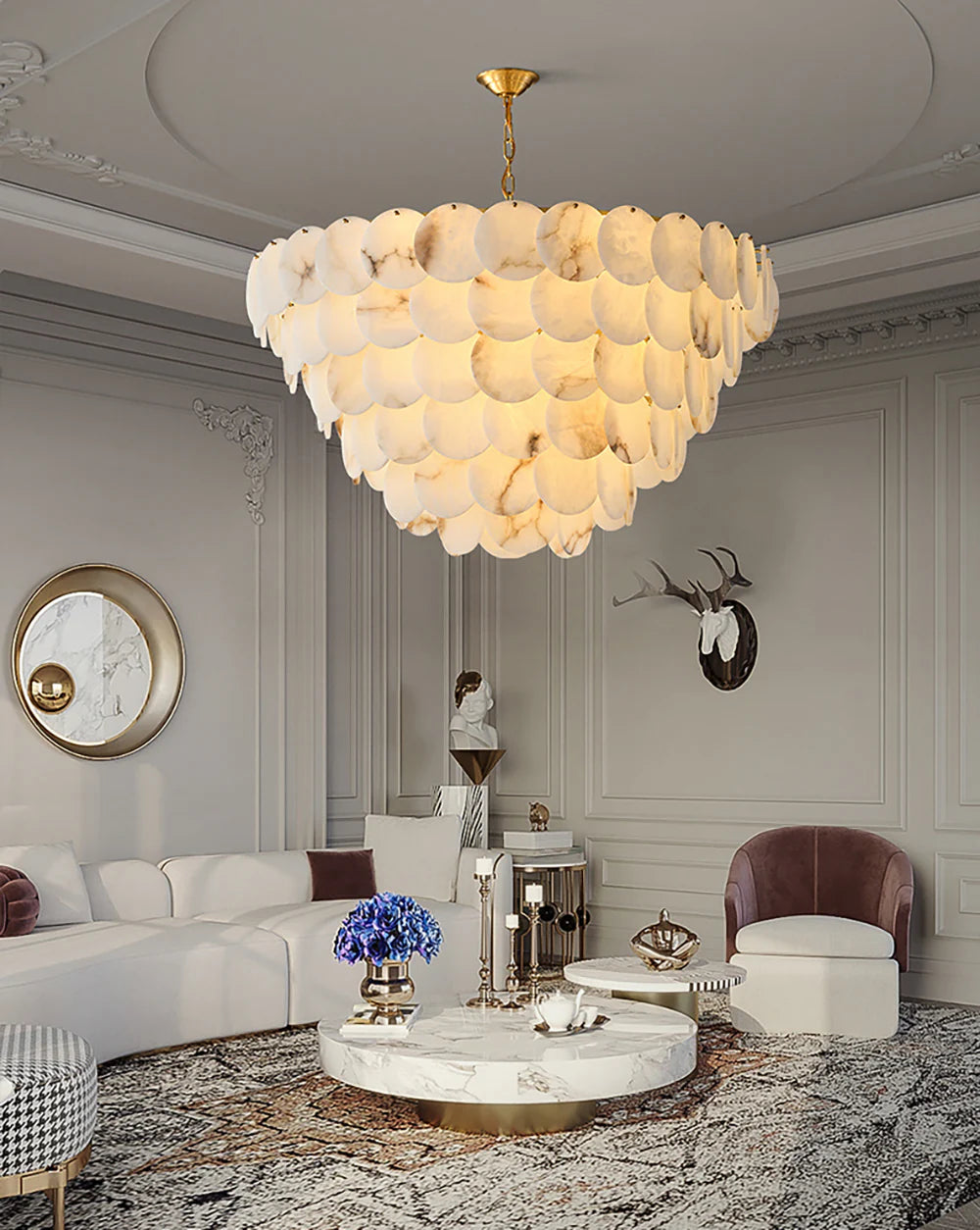 Alabaster Multi Layer Round Chandelier - Nuvé