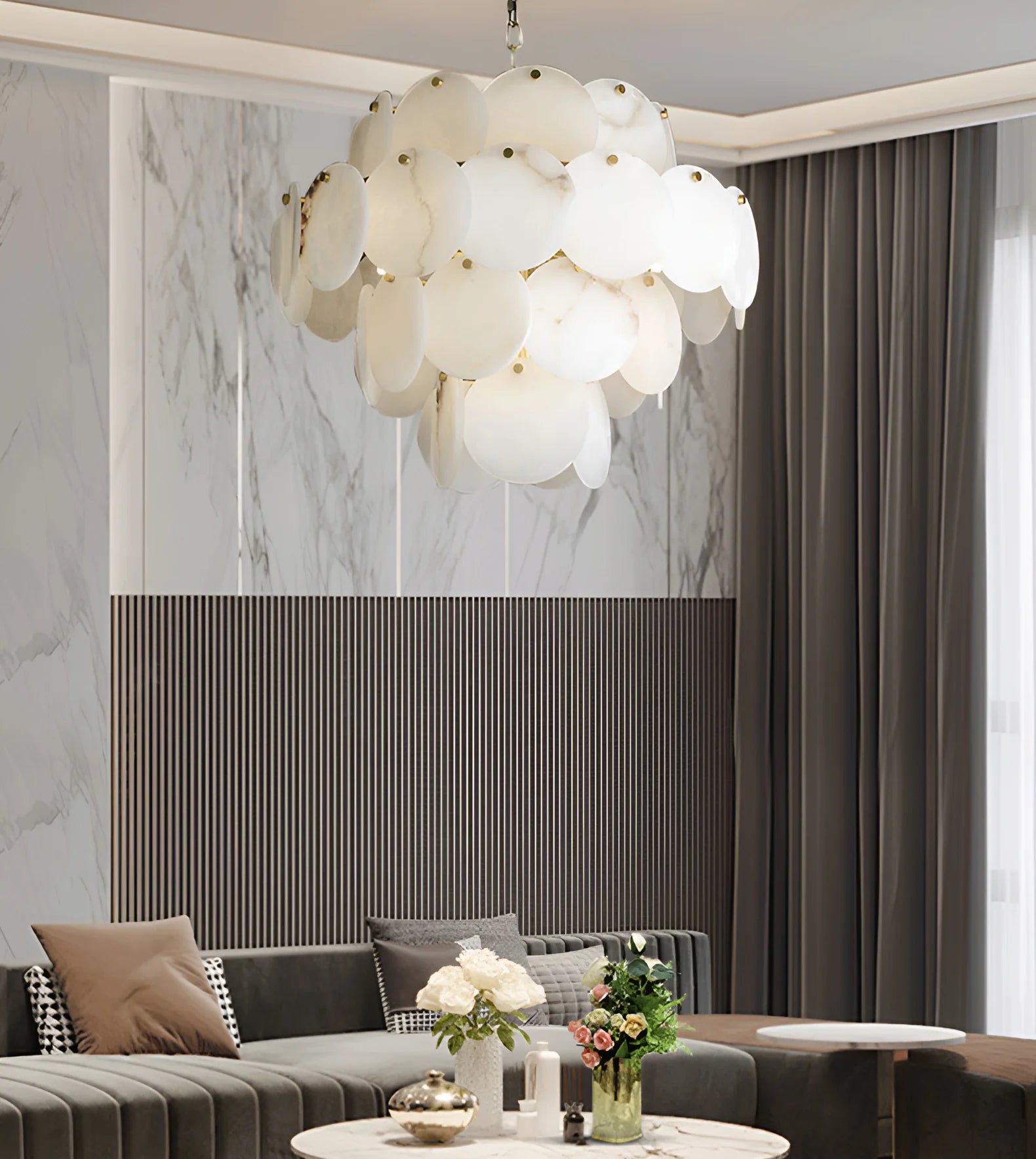 Alabaster Multi-tiered Round Chandelier - Nuvé
