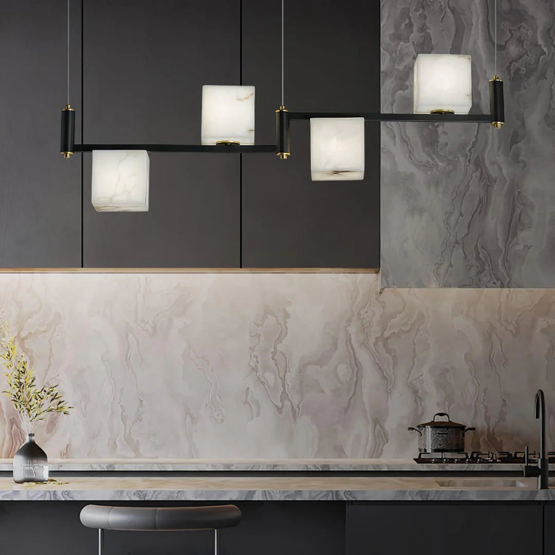 Simple Alabaster Square Box Chandelier - Nuvé