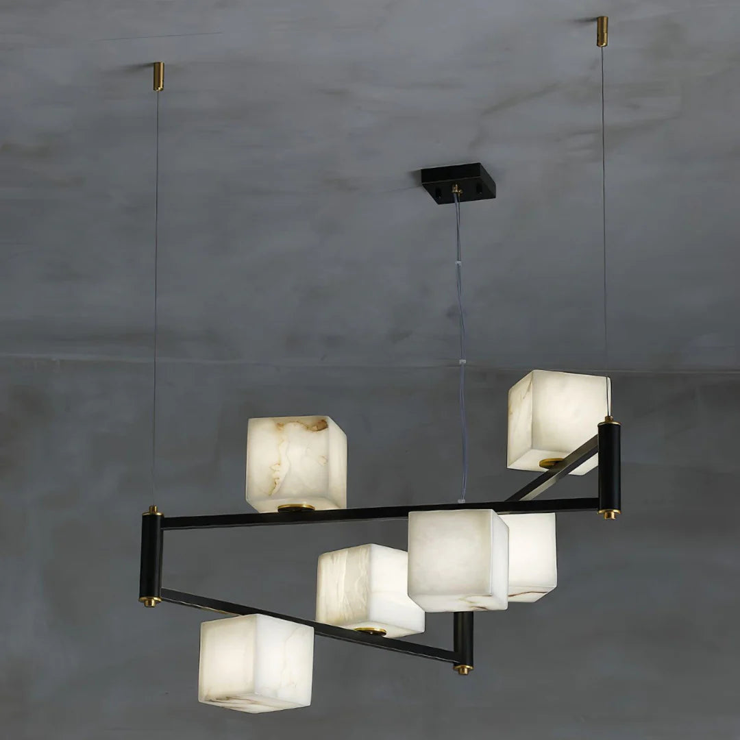 Simple Alabaster Square Box Chandelier - Nuvé