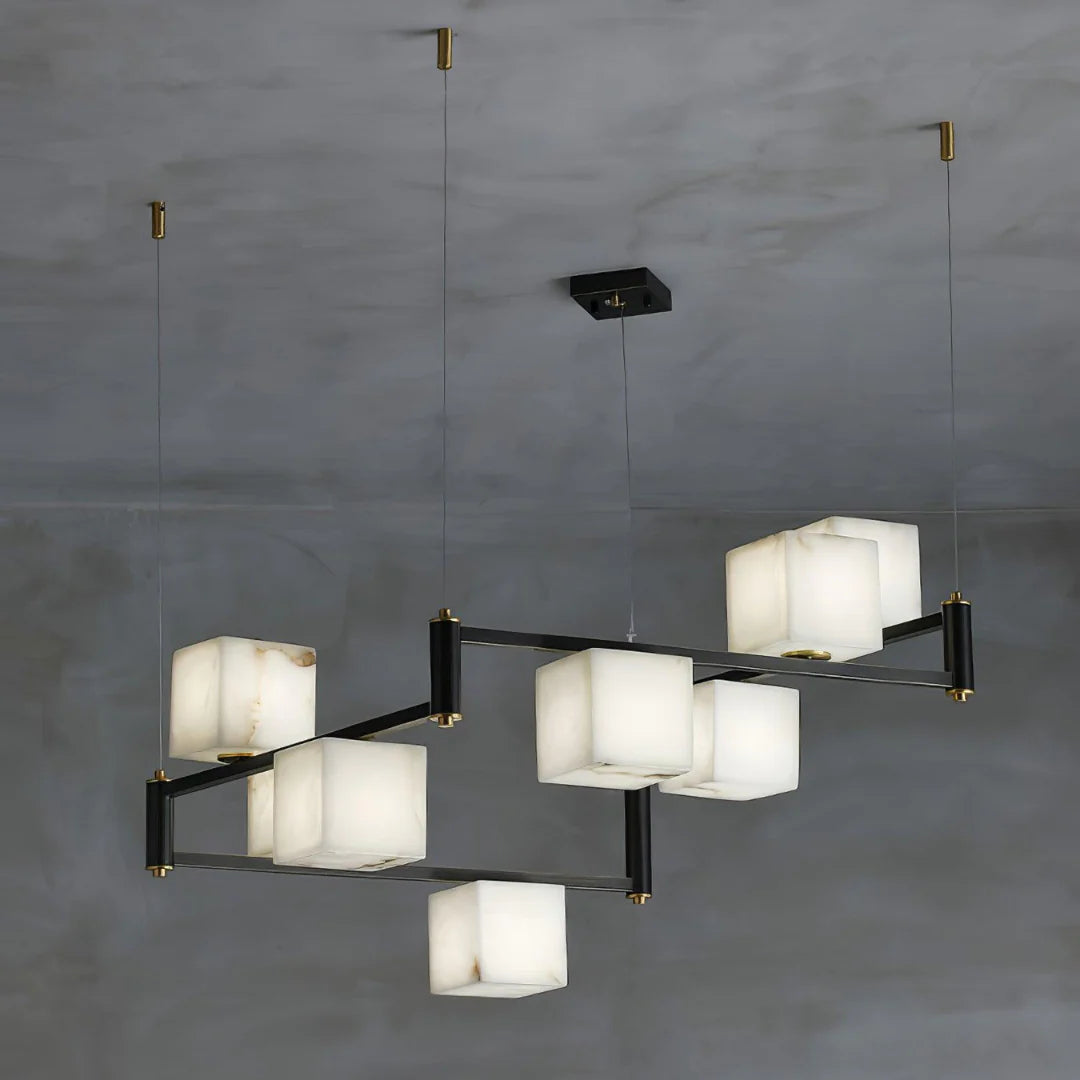 Simple Alabaster Square Box Chandelier - Nuvé