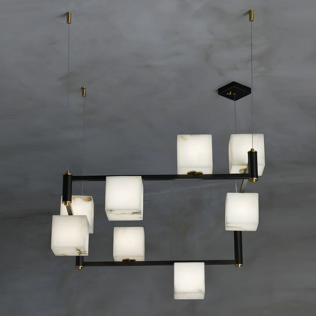 Simple Alabaster Square Box Chandelier - Nuvé