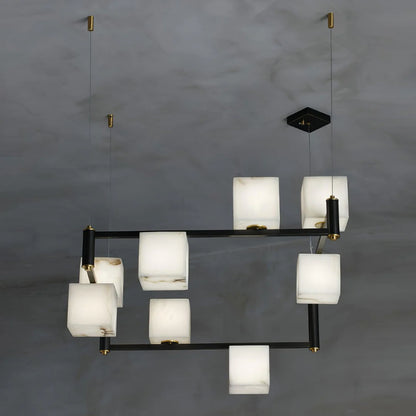 Simple Alabaster Square Box Chandelier - Nuvé