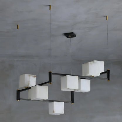 Simple Alabaster Square Box Chandelier - Nuvé