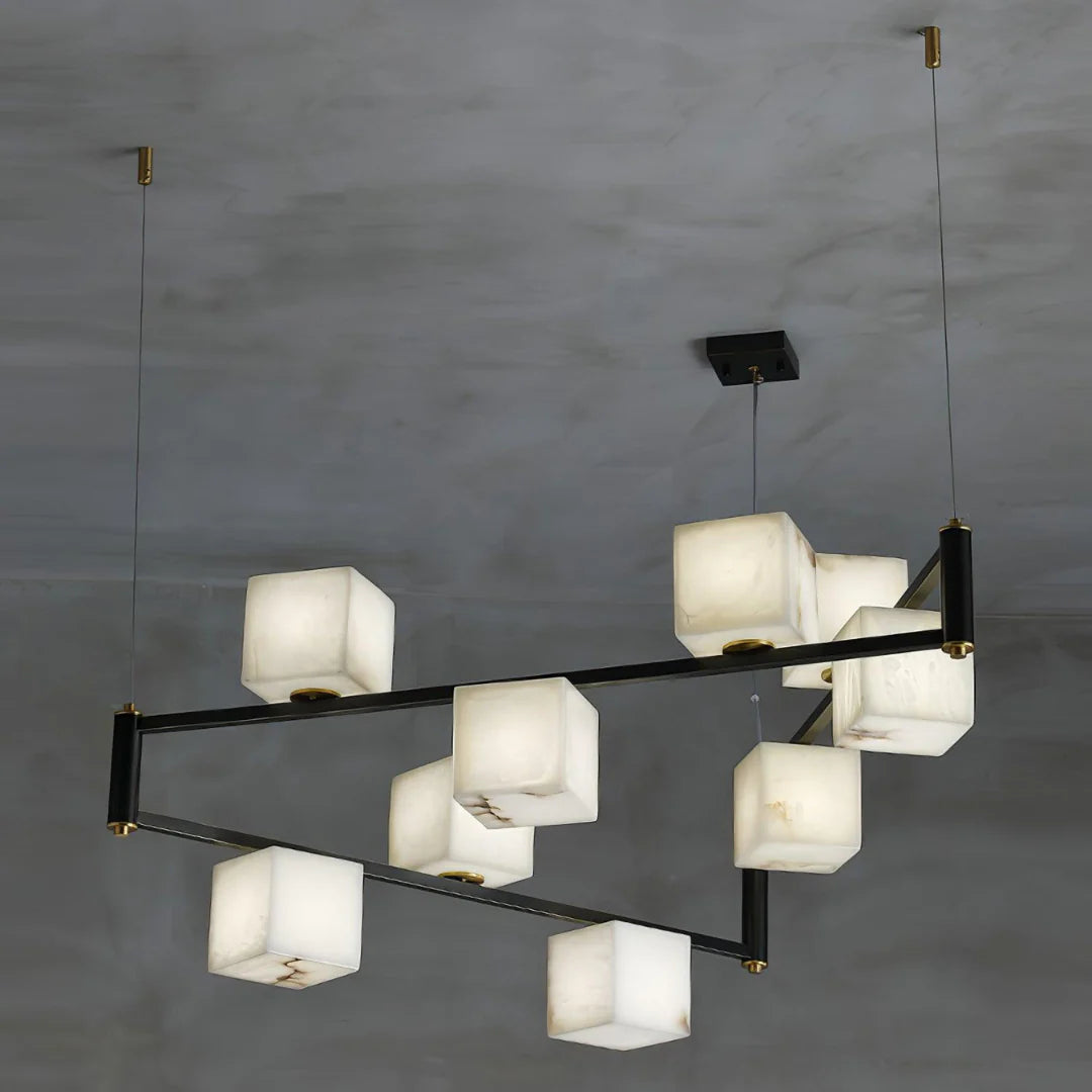 Simple Alabaster Square Box Chandelier - Nuvé