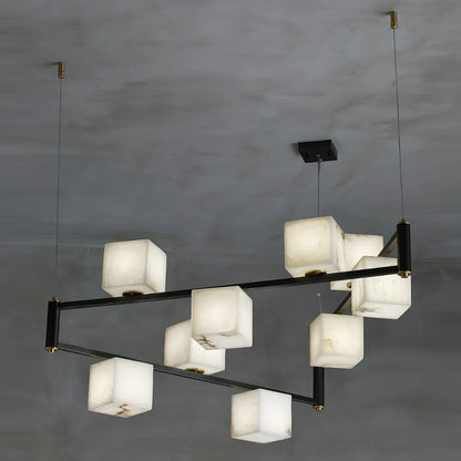 Simple Alabaster Square Box Chandelier - Nuvé