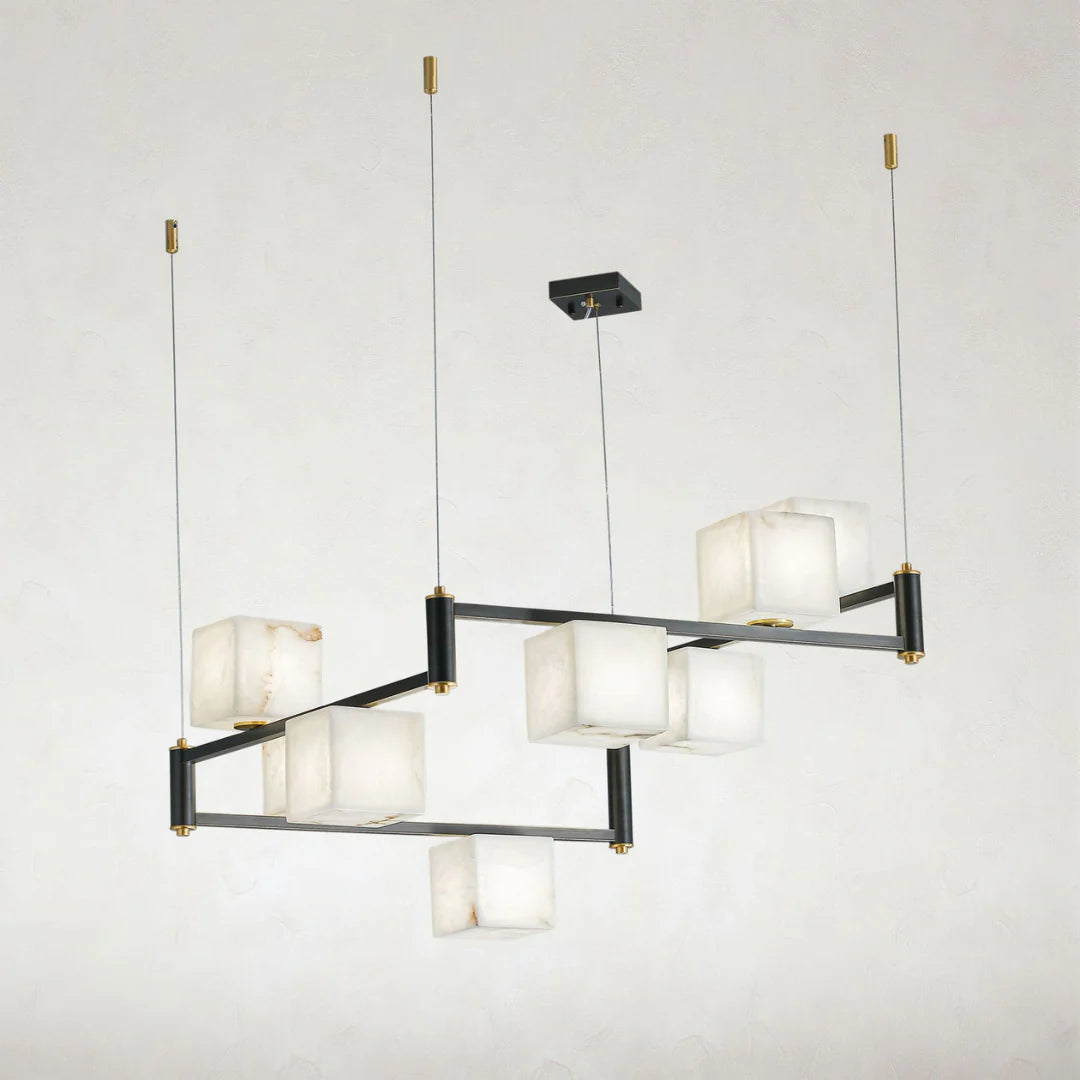 Simple Alabaster Square Box Chandelier - Nuvé
