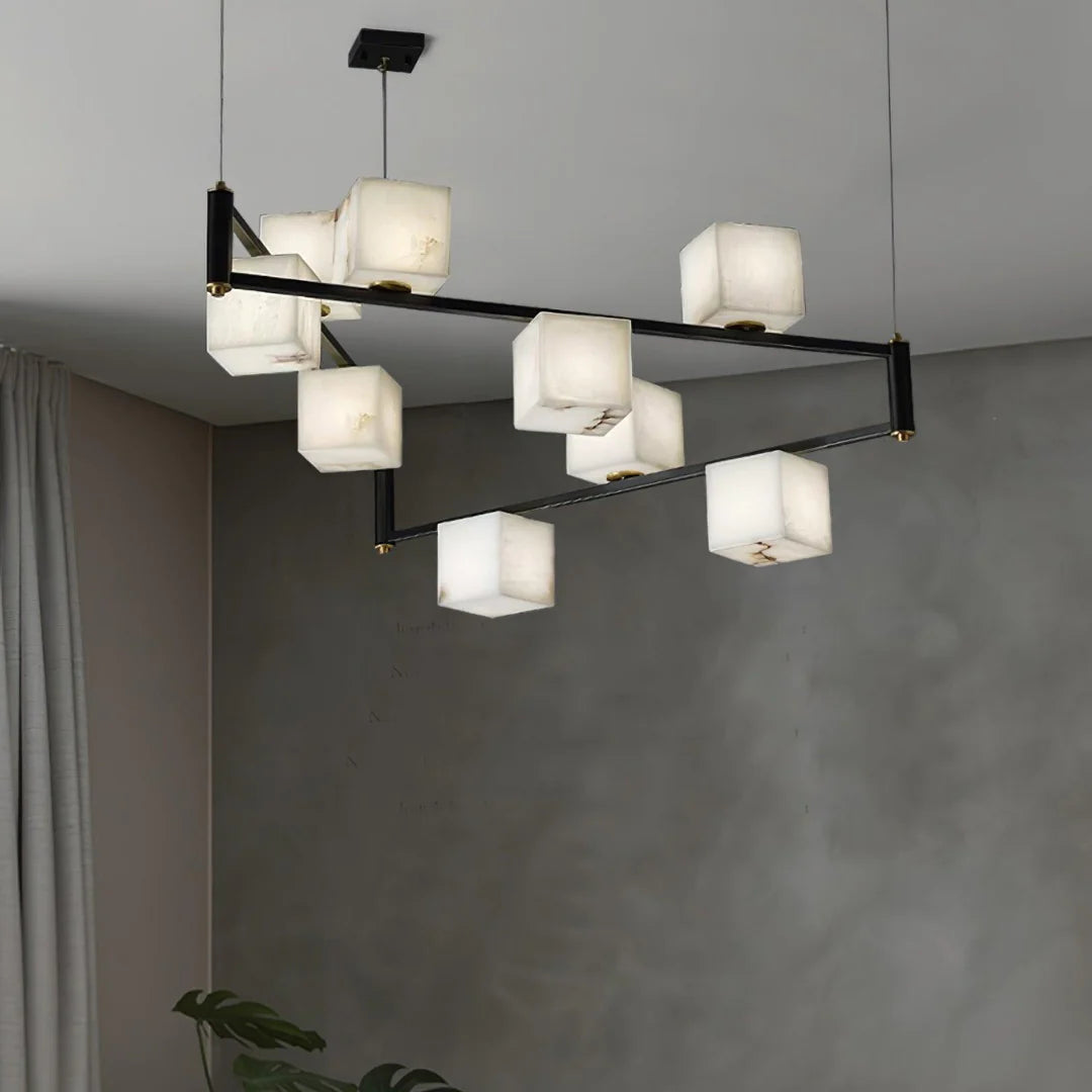 Simple Alabaster Square Box Chandelier - Nuvé