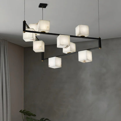 Simple Alabaster Square Box Chandelier - Nuvé