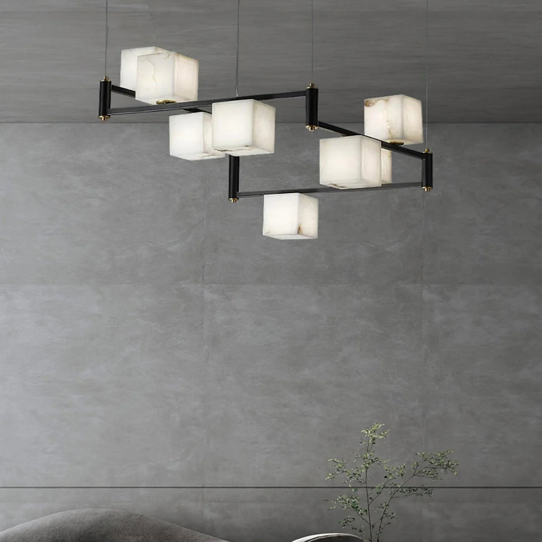 Simple Alabaster Square Box Chandelier - Nuvé