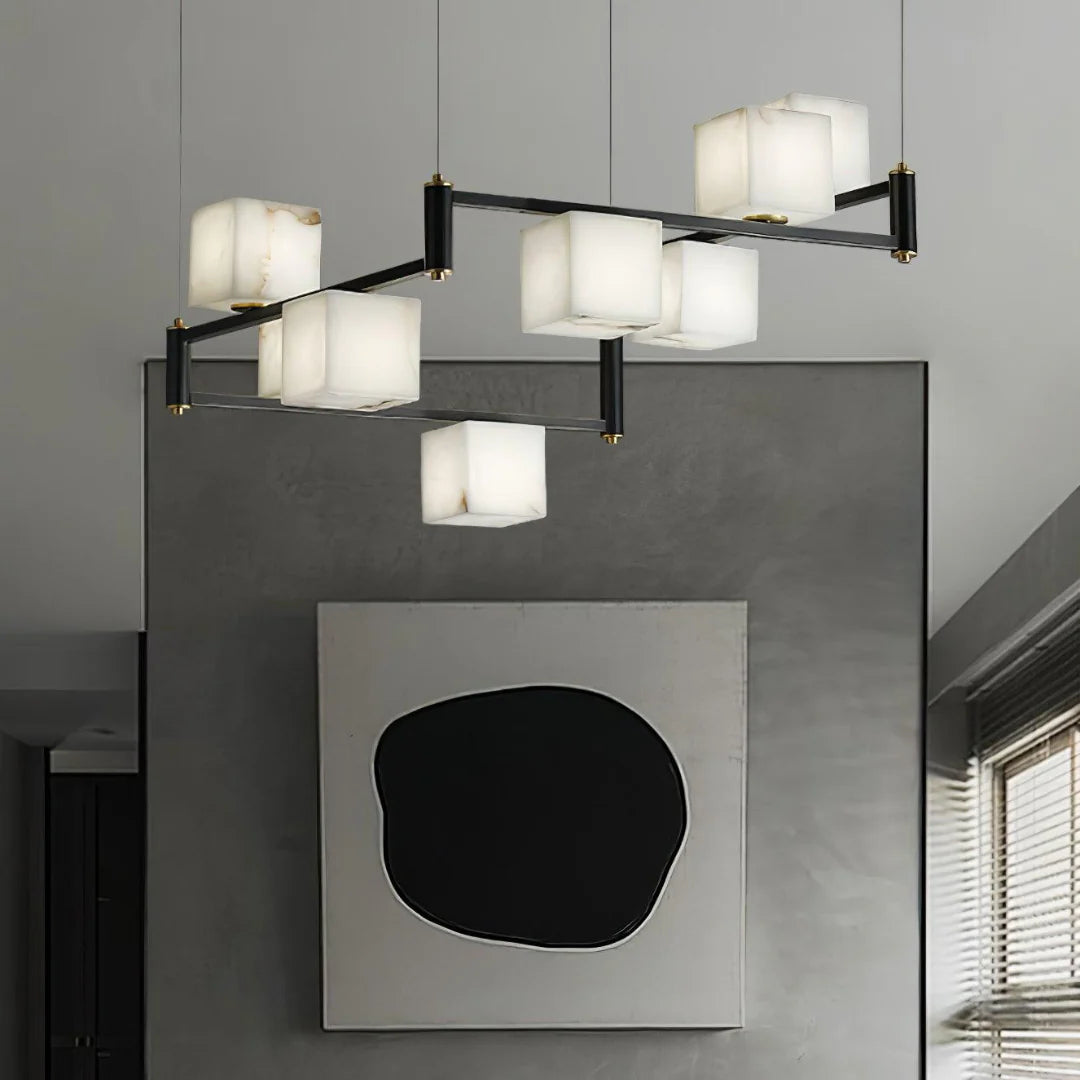 Simple Alabaster Square Box Chandelier - Nuvé