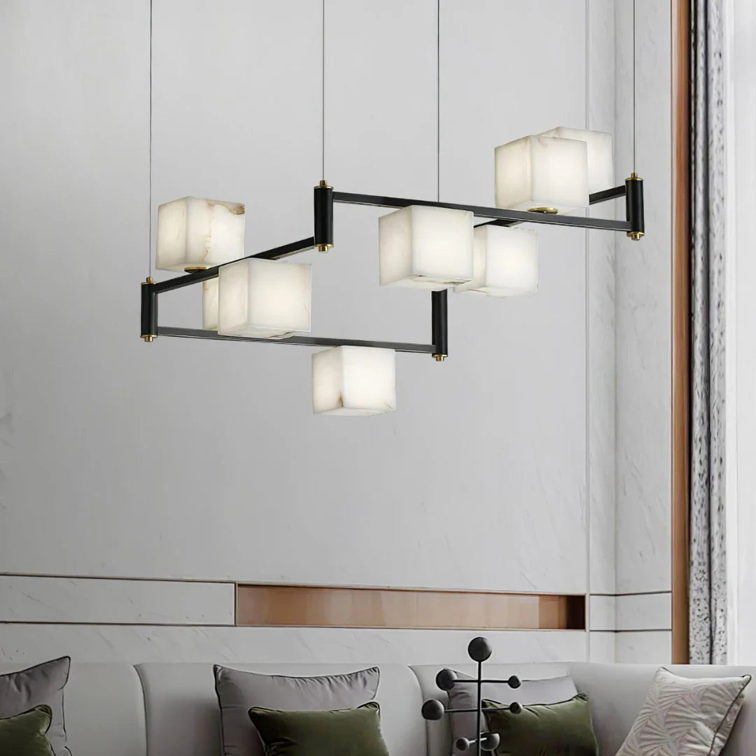 Simple Alabaster Square Box Chandelier - Nuvé
